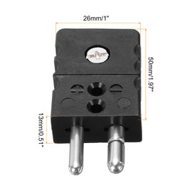 sourcing map J Type Thermocouple Wire Connectors Male Plug Adapter Round Pin Temperature 220°C(428°F) for Thermocouple Sensor Probe Black 2pcs