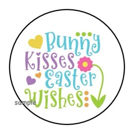 PartyMommy 30 EASTER ENVELOPE SEALS LABELS STICKERS 1.5" ROUND BUNNY KISSES EASTER WISHES