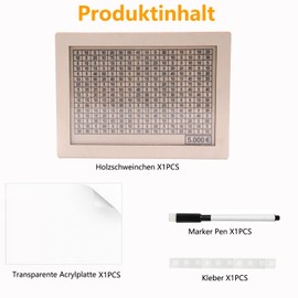 Money Box with Counter for 5000 Euro, Removable Marking Wooden Money Box - Reusable Cash Box with Target Tick