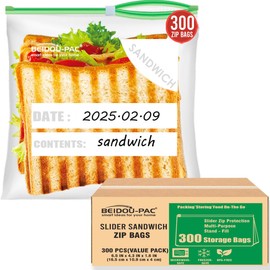 BEIDOU-PAC Slider Sandwich Food Storage Freezer Bags with Stand-Up Bottom, 300 Count | 2 Mil | 6.5 IN x 4.3 IN x 1.6 IN, Freshness Easy Open Reclosable Clear Plastic Bags (Slider-sandwich-300count)