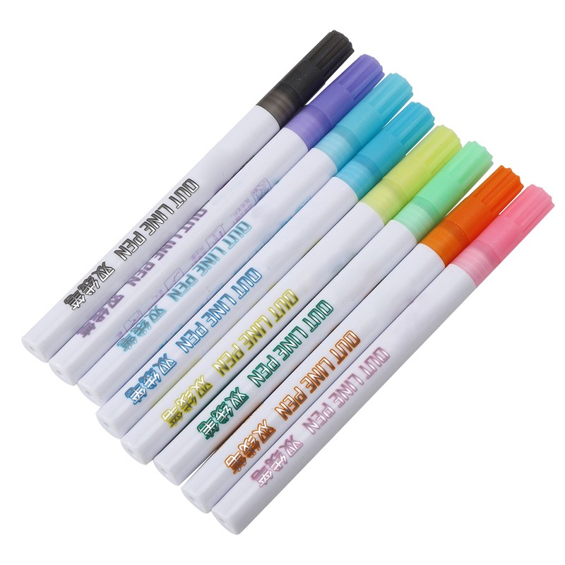 8Pcs Double Line Pen Color DIY Drawing Marker Highlighter Stationery