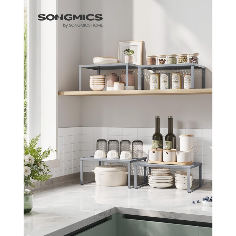 SONGMICS Spice Racks, Set of 2 Metal Cabinet Shelf Organizers,
