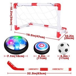 Billeeit 3-in-1 Hover Soccer Ball Set, Including 2 LED Hover Hockey and Soccer Ball Toys, Indoor Red & White Goals, Sports Game Toy, Christmas Festive Gift for 4-8, 8-12 Years Old Boys