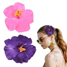 2 PCS Hawaiian Flower Hair Clips Plumeria Hair Barrettes Clip for Women Girls Pink and Purple Floral Hairpins for Summer Beach Hair Accessories
