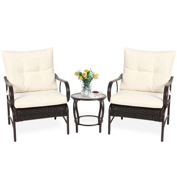 HOMEFUN Patio Bistro Sets 3 Piece, Rattan Front Porch Chairs