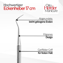 Otto Herder Corner Lifter - Corner Lifter Foot Care Double Instrument 17 cm Made of Stainless Steel - Foot Care Instrument for Removing Deposits Under the Nail - For Manicure and Pedicure