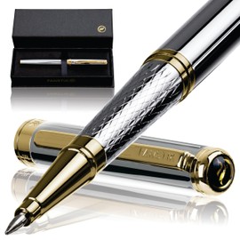 FANSTIK Silver&Gold Luxury Rollerball pen, fancy gift set for women, Real 24K Gold Plating, Professional executive pen gift set for men (Lux Rollerball Silver-Gold)