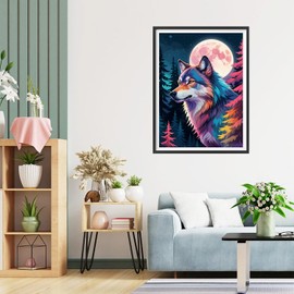 QQYRHN 5D Forest Wolf Diamond Painting Kit for Adults Beginners Moon Night Diamond Art Kits Complete DIY Fantasy Diamond Embroidery Set Perfect for Relaxation and Decoration 30 x 40 cm