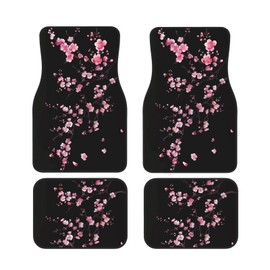 MAGIFUN 4Pcs Car Floor Mats Carpets Pink Cherry Blossom Cars Floor Protector for Carpet Black Cute Floral Non-Slip Car Rear Floor Mats Universal Auto Interior Accessories Black Car Mats