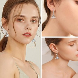 YIFSIY Trinity Knot Earrings Opal Celtic Knot Leverback 925 Sterling Silver Dangle Drop Earring for Women White Opal Heart Jewelry Gifts