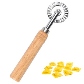 LLMSIX Pastry Wheel Cutter, Stainless Steel Ravioli Cutter, Fluted Pastry Wheel with Long Wooden Handle for Home Making Pasta Pizza Ravioli Cookie Tools