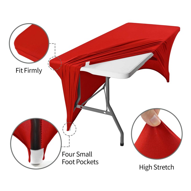 Peomeise 8FT Spandex Table Cover Rectangular Stretch Spandex Tablecloth (Red,8FT)