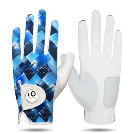 FINGER TEN Men's Golf Gloves Left Right Hand Leather with Ball Marker Summer Golf Gloves Men Weathersof Premium Quality Soft Comfort (Navy, M, Left)
