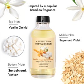 Soothing House Vanilla Sugar Sandalwood Body & Hair Oil – Inspired Warm Gourmand Scent – Hydrating & Nourishing Oil for Skin, Hair & Cuticles – Lightweight, Fast-Absorbing, 4 fl oz