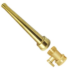 KOMANDE 6" Garden Water Hose Nozzle with Garden Hose Shut Off Valve Heavy Duty Brass PowerBlast Super Sweeper with Shutoff 3/4 Inch GHT Thread Inlet for Cleaning Driveway Yard Pool Kennel Car