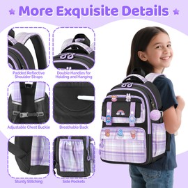 Duzieda Backpacks for Girls, Girls Backpack with Lunch Box and Pencil Case, Cute Bookbag Aesthetic School Bags for Teen Kids