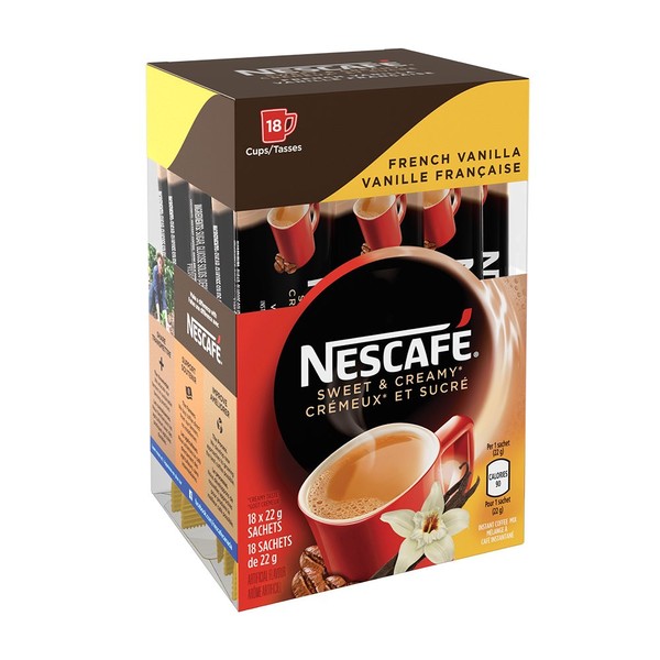 NESCAFE Sweet & Creamy French Vanilla, Instant Coffee Sachets, 18x22g (18 Cups)