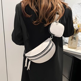 CHIC DIARY Shoulder Bag Chest Bag Women's PU Leather Belly Bag Small Crossbody Bag Stylish Handbag with Wide Shoulder Strap, Style 2-Beige, Unit size