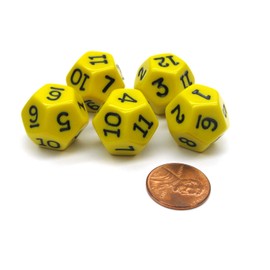 Koplow Games Set of 5 D12 12-Sided 18mm Opaque RPG Dice - Yellow with Black Numbers