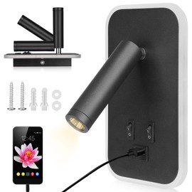Towwoo Wall Mounted Reading Lamp with USB Connection, 3W + 9W 3000K LED Warm White Bed Lamp, Adjustable Spotlight Indoor Wall Lamp Bedroom with Switch for Bedroom Hotels (White) (Black, Pack of 1)
