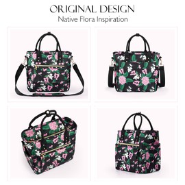 GLORIEROO® ️ デラックスランチバッグ レディース - 漏れ防止 断熱ランチボックス 女性用 濡れ防止 マルチポケット ランチトートバッグ 取り外し可能なストラップ付き 仕事/大学/ピクニックに - Lilly Pilly Black