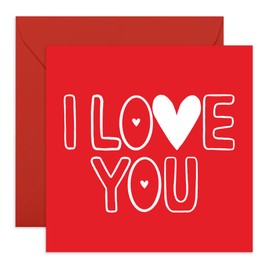 I Love You Card – Bold Red Romantic Card with Heart – Anniversary, Valentines Day Greetings for Him, Her, Girlfriend, Boyfriend, Fiance, Husband, Wife, Friends, Couples - Comes with Stickers