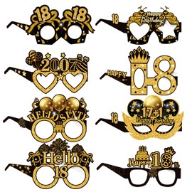 COLANANA Birthday Party Glasses Decoration, Pack of 8 18th Birthday Party Decorations, Funny Paper 18th Birthday Glasses Decoration, Birthday Photo Booth Props Accessories for Women Men