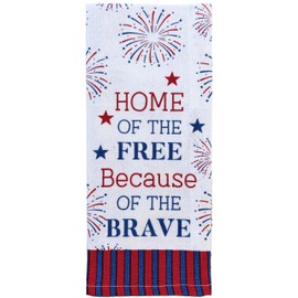Fireworks Patriotic with Home of The Free Because of The Brave Slogan Design Printed Decorative 4th of July, Kitchen Towel Set of 4, 2 Kitchen Towels, Potholder & Oven mitt.