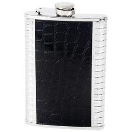 Maxam 8Oz Black Faux Lthr Wrap Flsk