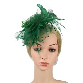 Elegant Headpiece Flapper Headband Roaring 20s Headpieces Tea Party for Women Great Gatsby 1920s Headbands with Feathers head piece C01-Green