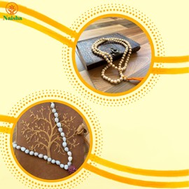 NAISHA (Pack of 2 Original Vaijanti Mala White Bead & Tulsi Holy Basil Japa Mala 108+1 Beads Hare Rama Hare Krishna for Daily Mantra Jaap with tassel