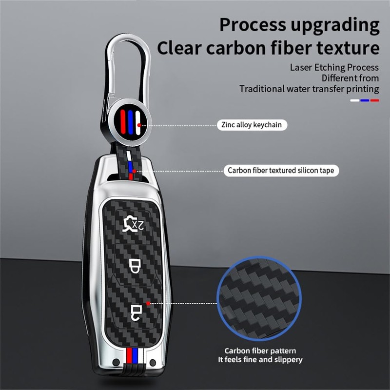 TECART Carbon Texture Smart Remote Key Cover 3 Button Luminous