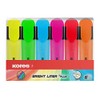 Kores - Bright Liner Plus: Coloured Fluorescent Highlighter Pens, Chisel Tip and Water-based Ink, Ergonomic Shape, School and Office Supplies, Pack of 6 Assorted Colours