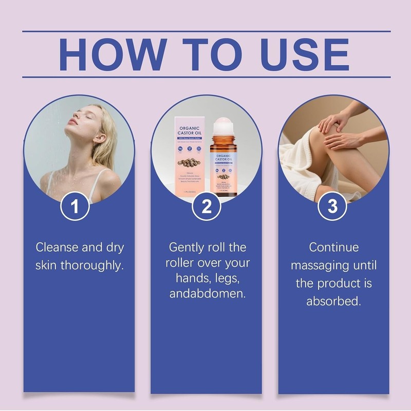 Organic Castor Oil with Rose Quartz Roller, Deep Hydration Skin
