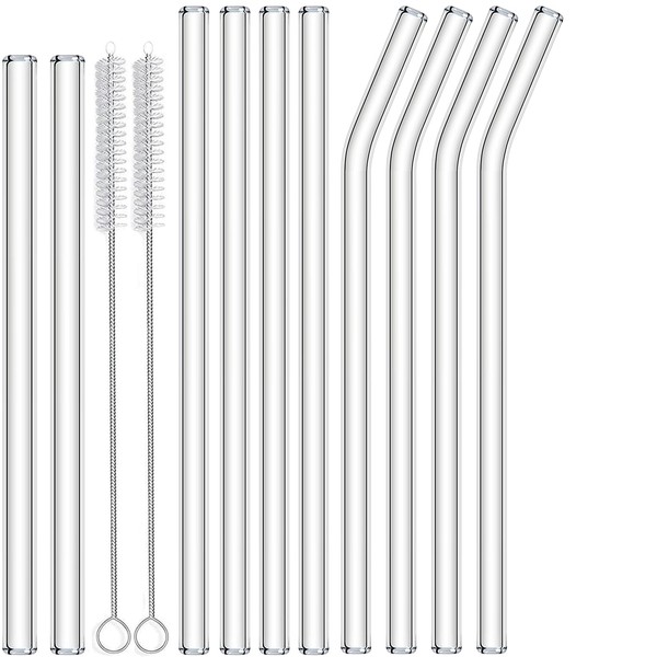 HAUNDRY 12 Pack Glass Straws, Reusable Clear Drinking Straws, 4