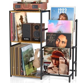 Record Player Stand, Vinyl Record Stand with 4-Tier Vinyl Record Display, Record Player Table Storage Up to 120+ Albums, Turntable Stand for Vinyl Records, Vinyl Record Display Shelf for Living Room