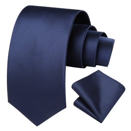HISDERN Blue Ties for Men Formal Striped Mens Ties and Pocket Square Set Navy Blue Silk Necktie Handkerchief for Wedding Business Graduation School Party