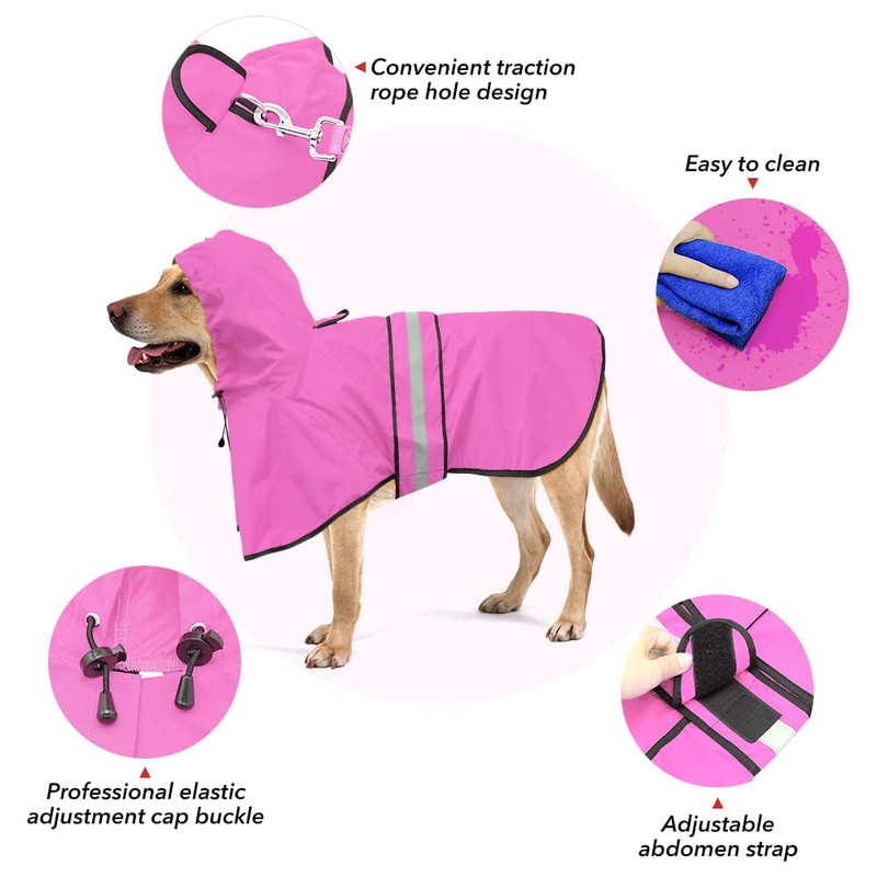 Ezierfy Waterproof Dog Rain Coat - Reflective Adjustable Pet Raincoat