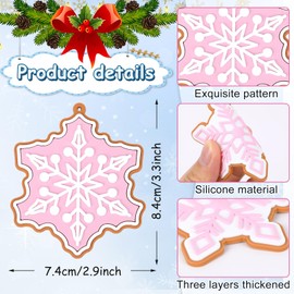 Jansun 16 Pcs Christmas Gingerbread Snowflake Ornaments Pink Christmas Tree Hanging Snowflakes Decorations Xmas Gingerbread Ornaments for Winter Christmas Tree Crafts Party Supplies Gifts