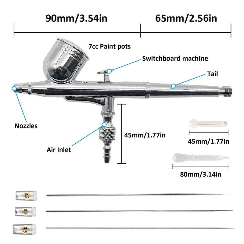 Professional Dual-Action Airbrush Kit, 0.2/0.3/0.5mm Nozzles, Gravity Feed Spray Gun