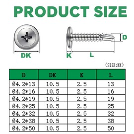 HXJDAM Pack of 200 Self-Tapping Screws Stainless Steel 4.2 x 19 mm Self Tapping Metal Screws Self-Drilling Screws Made of 410 Stainless Steel for Sheet Metal Wood Plastics with Bit