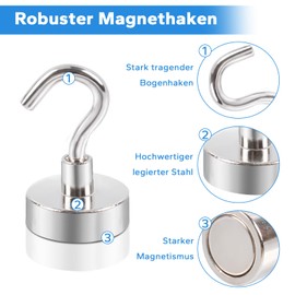 Aenienoe Magnetic Hooks Small Pack of 12 Magnetic Hooks Strong Magnets with Hooks Magnetic Neodymium Magnetic Hooks Hook Magnets for Hanger Kitchen Camping Accessories 16 mm Silver