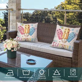 Batmerry Summer Pillow Covers 18X18, Popsicle Decorations Hearts Couch Cover Blue Yellow Pink Emojis Cushion Cover Digital Printing Blended Fabric for Couch Sofa Bed Invisible Zipper (Set of 2)