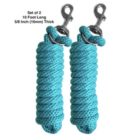 Majestic Ally Pack of 2 Solid Poly Lead Rope for Horses & Livestock – 10 Foot Long and 5/8 inch Thick - Replaceable Bolt Snap - Soft, Broken in Feel (Turquoise)