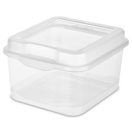 Sterilite FlipTop, Stackable Small Storage Bin with Hinging Lid, Plastic Container to Organize Desk at Home, Classroom, Office, Clear, 48-Pack