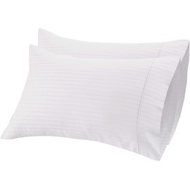 ShanDreamz 100% Cotton Percale Pillowcases, Breathable Pillow Covers, Airy Light Weight Fabric, Moisture Wicking for Hot Sleepers, Best for Home Spa & Hotel (White Stripe Queen/Standard 20"x30", 4)