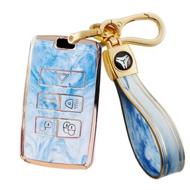 ontto Tie-dye TPU Car Key Fob Cover fit for Discovery fit for Range Rover Evoque Sport LR2 LR4 Freelander 2 Key Case Keyring keychain key Holder key shell bag accessories Blue