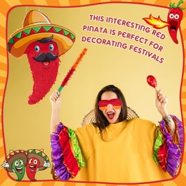 Lewtemi Mexican Piñata Small Red Chili for Birthday Party Cinco De Mayo Pepper Fiesta Decorations with Piñata Stick Blindfold Confetti Set