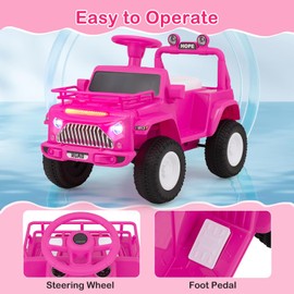 OLAKIDS Ride on Car for Toddlers, 6V Kids Jeep Truck Electric Vehicle Battery Powered ATV with Foot Pedal, Music, Horn, Radio, Rear Storage, LED Lights, USB, 4 Wheels Toys Boys Girls 3-8 Years (Pink)