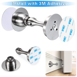 Sumnacon Sturdy Magnetic Door Stopper - 2 Pcs Stainless Steel Door Stopper with Magnet for Wall Floor,Sturdy Magnetic Doorstop Holder with Adhesive Tape & Screws for Home Office,Silver